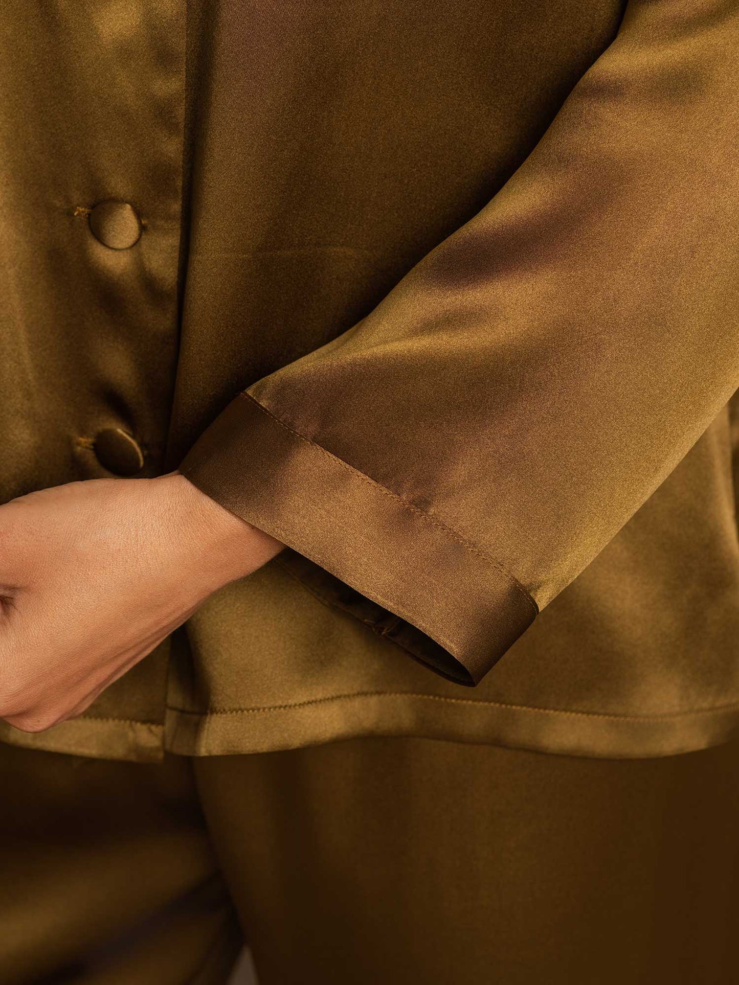 [Brown] SilkSilky  Pure Silk Notch Collar Women's Pajamas 008,