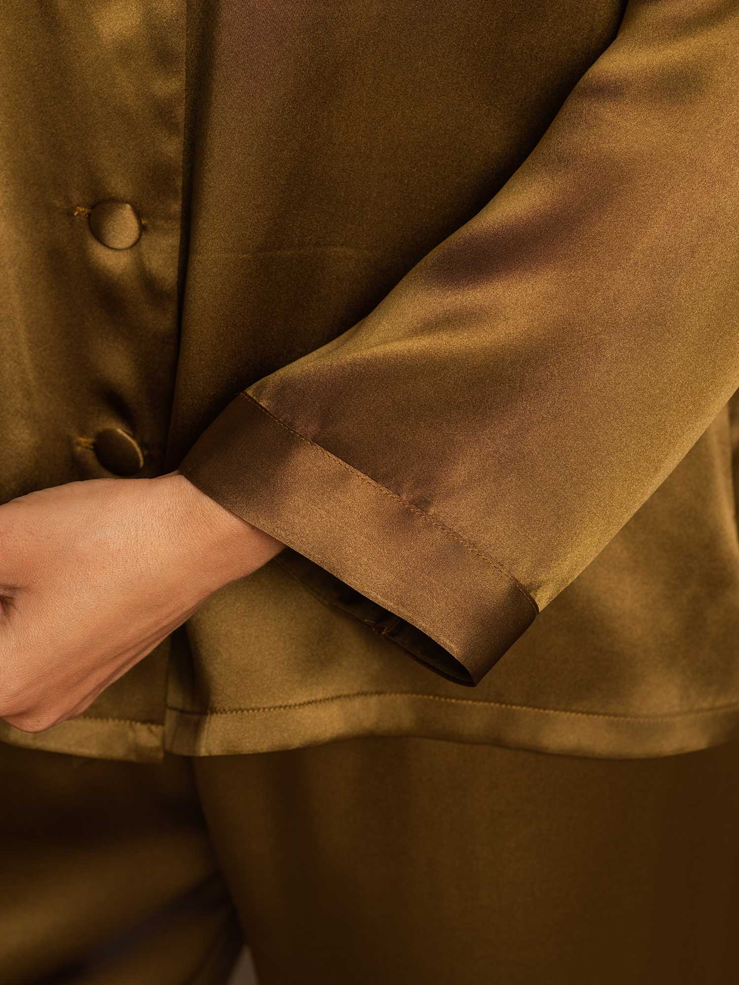 [Brown] SilkSilky  Pure Silk Notch Collar Women's Pajamas 008,