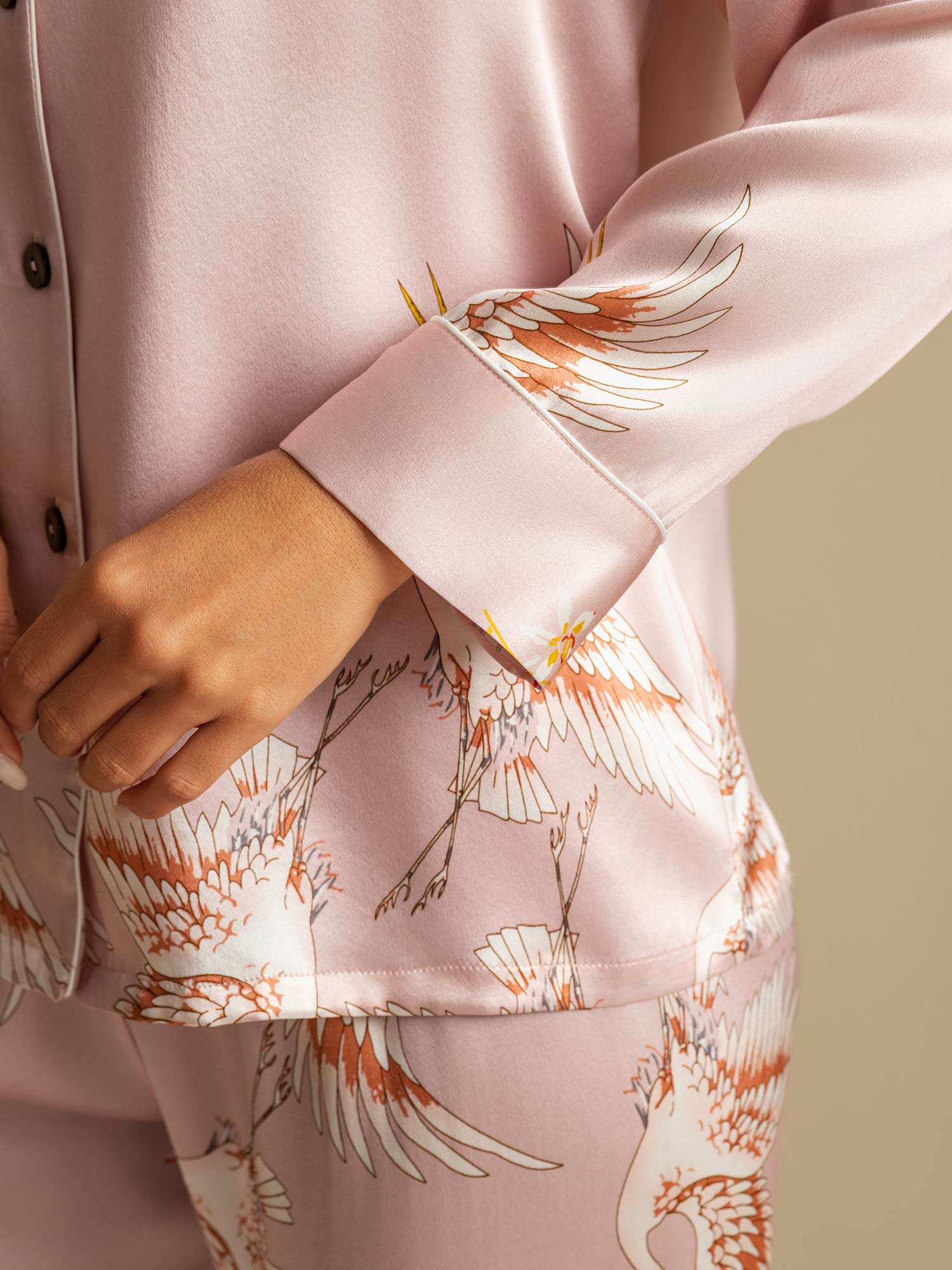 [Pink] SilkSilky  19Momme Pure Silk Notch Collar Women's Pajamas 005,