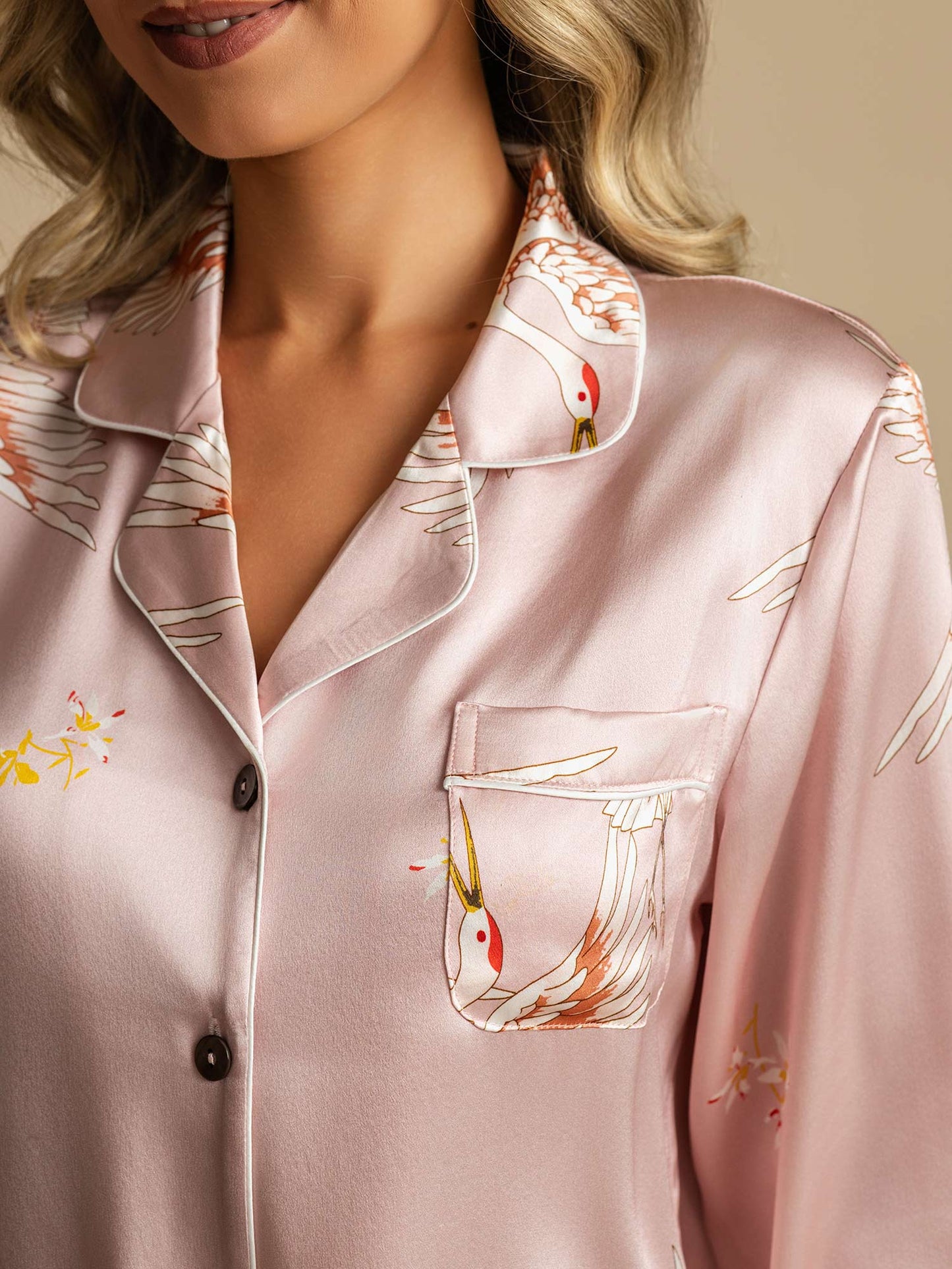 [Pink] SilkSilky  19Momme Pure Silk Notch Collar Women's Pajamas 004,