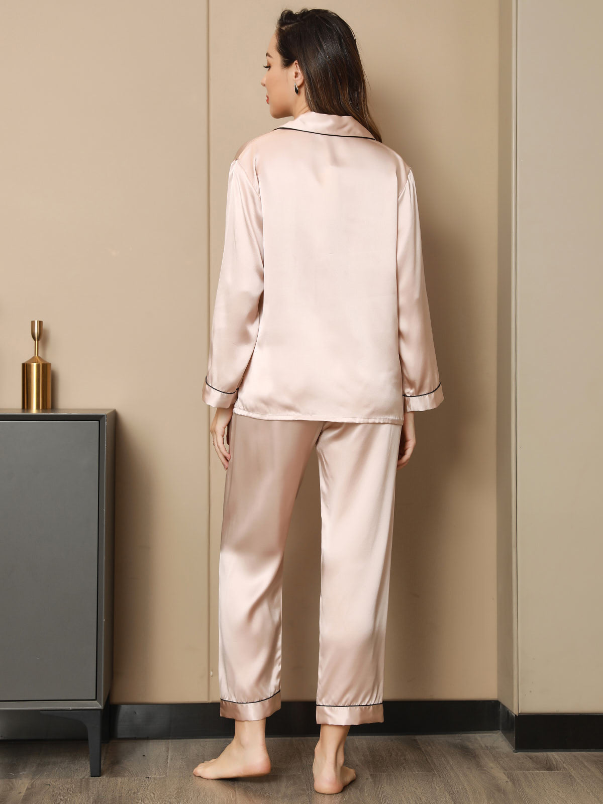 [Light Pink] SilkSilky  Pure Silk Notch Collar Women's Pajamas 003,