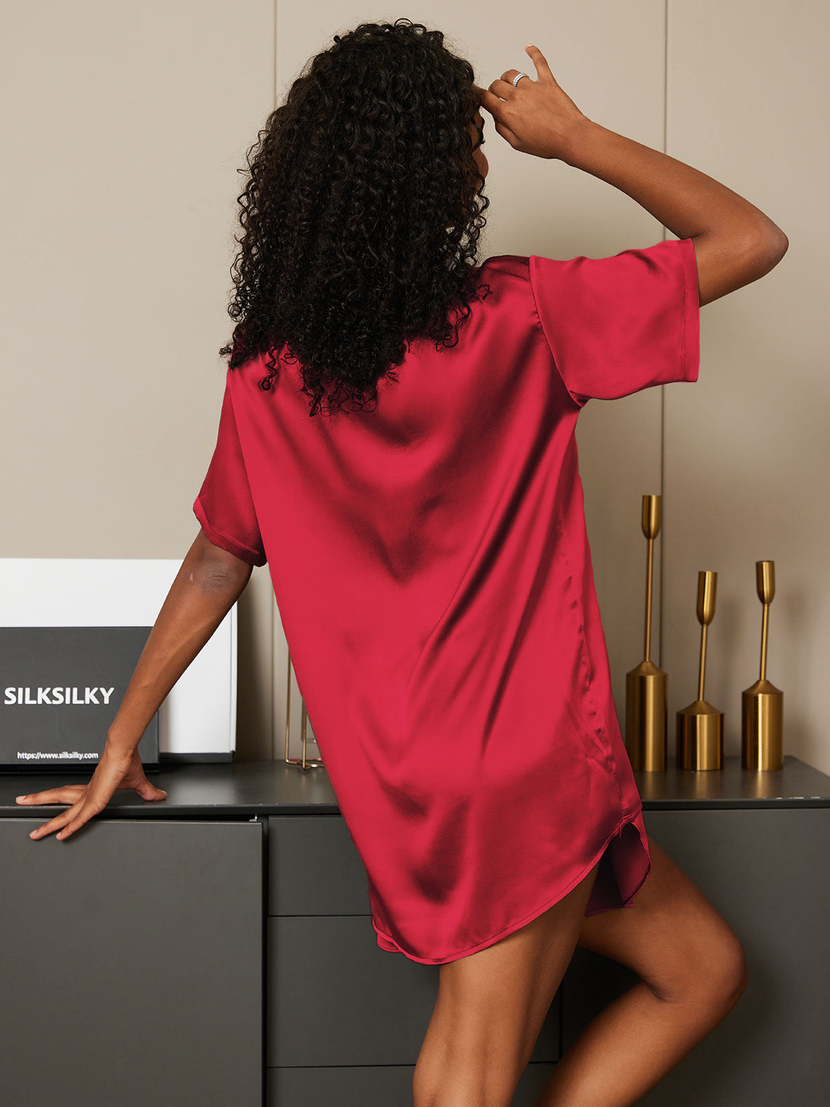 [Wine] SilkSilky  Pure Silk Round Neck Women's Pajamas 002,