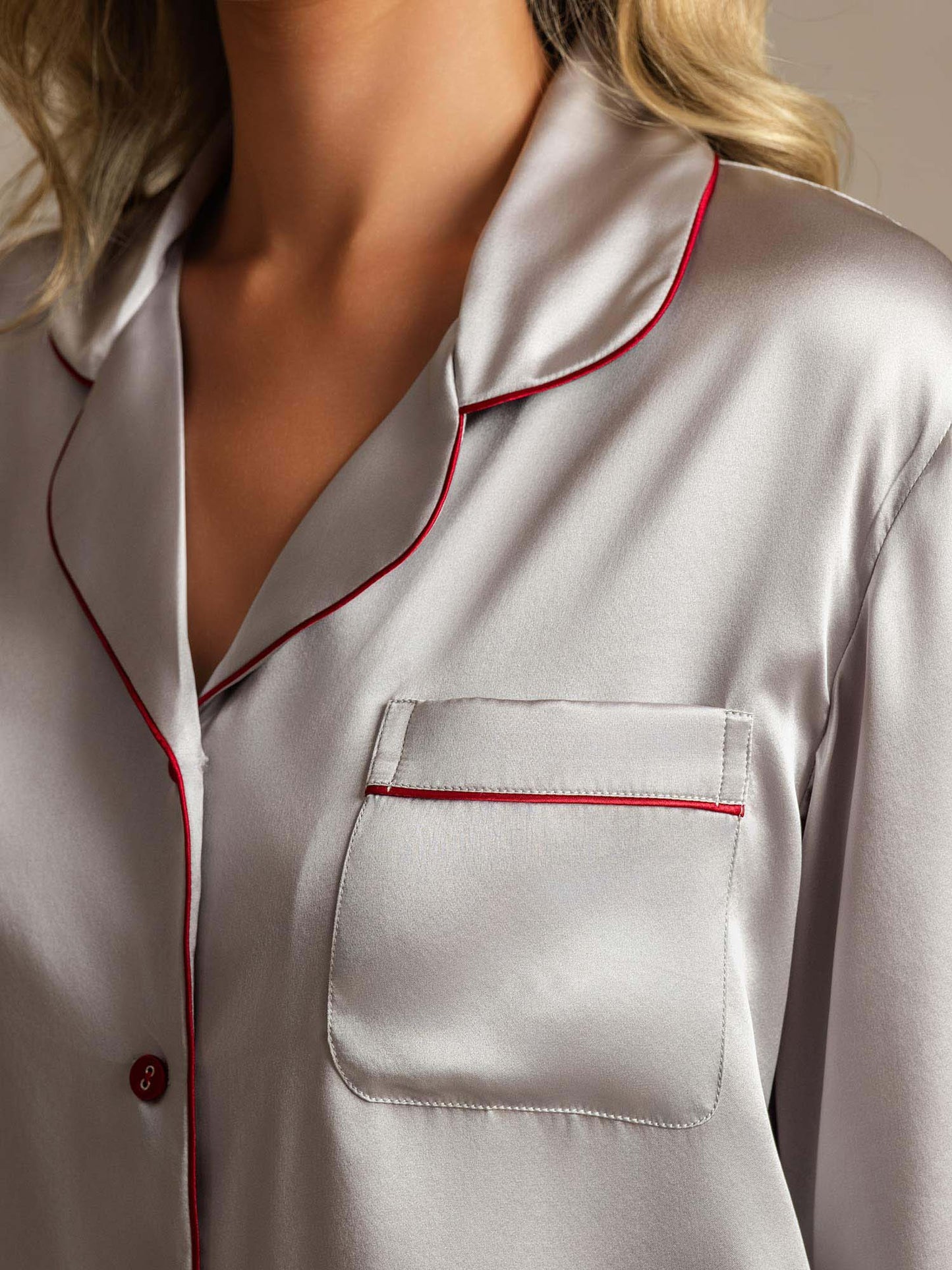[Silver] SilkSilky  Pure Silk Notch Collar Women's Pajamas 004,