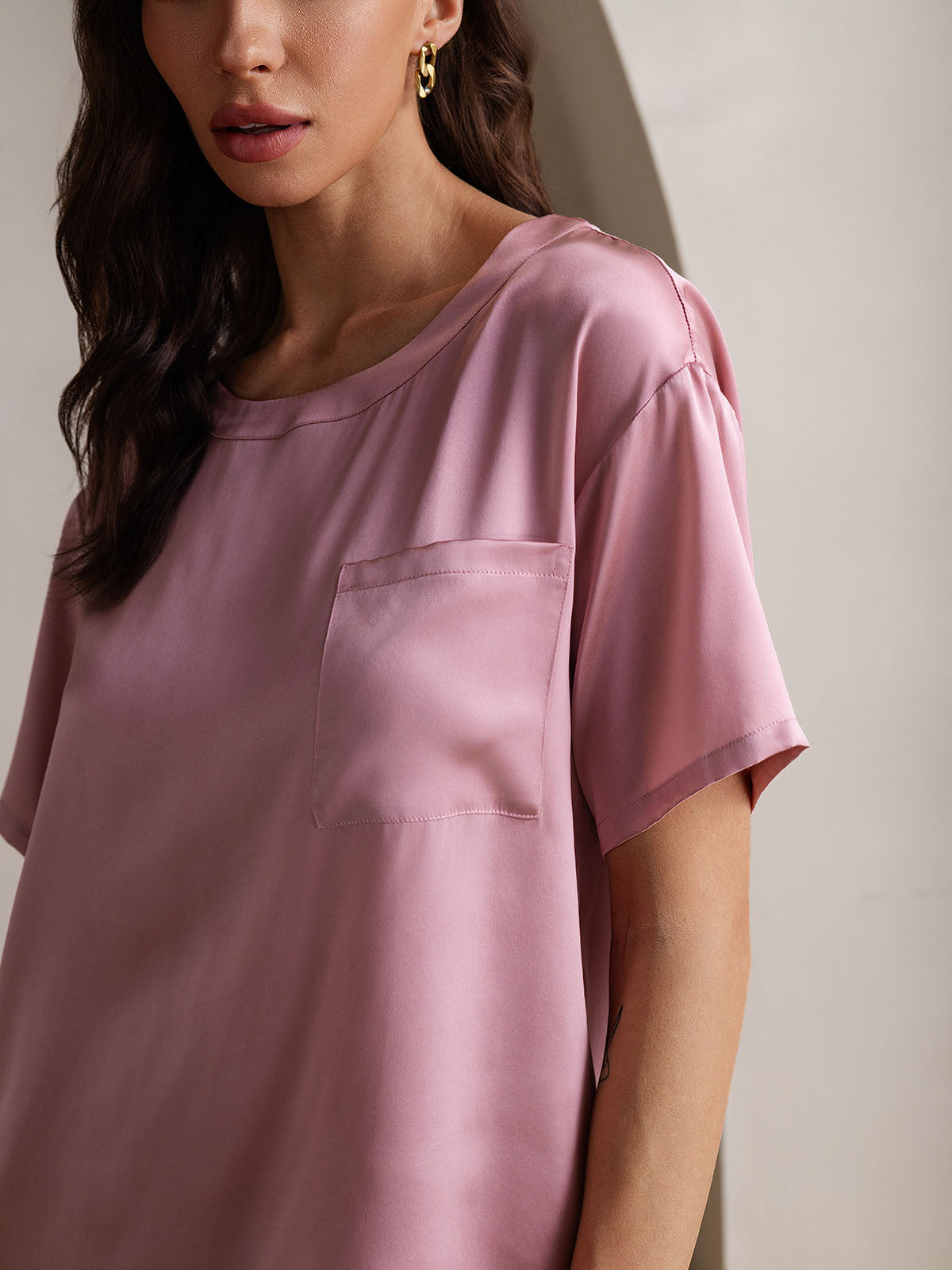[Pale Mauve] SilkSilky  Pure Silk Round Neck Women's Pajamas 009,