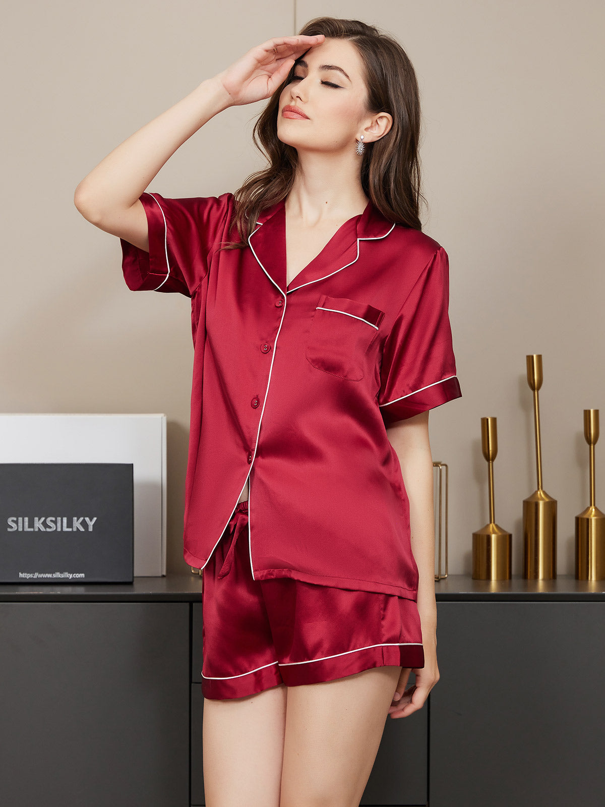 [Wine] SilkSilky  Pure Silk Womens Pajamas 004